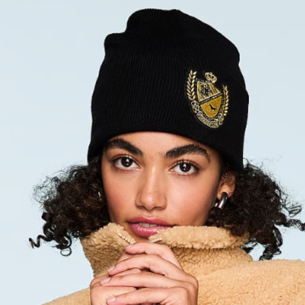 PINK RIB KNIT BEANIE Black Bling New with tag